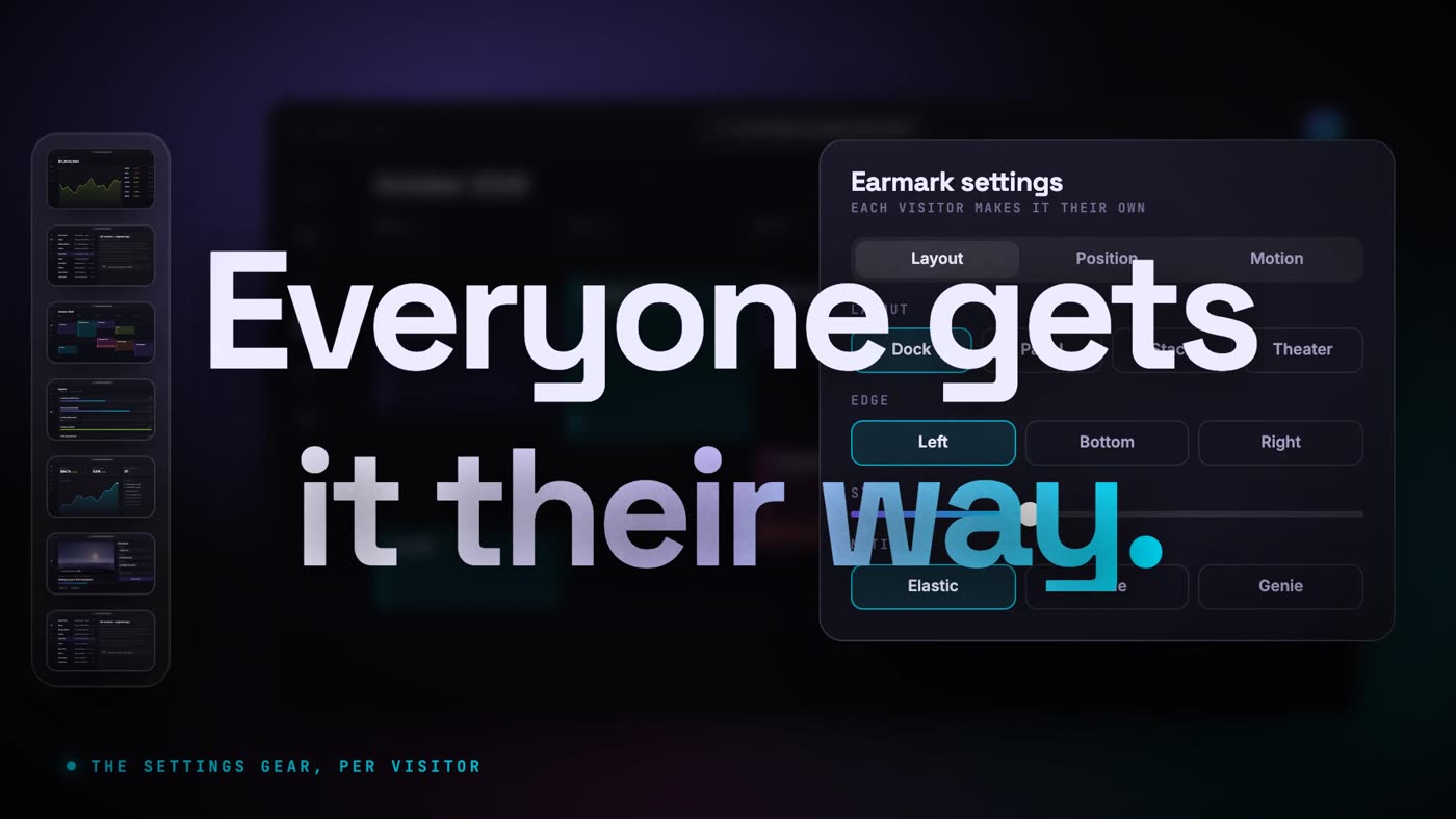 The Earmark settings panel with Layout, Position, and Motion tabs next to the live panel